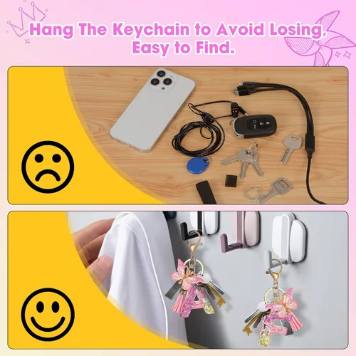 Vista 6 de GIFTOXO Llaveros de letras para mujeres y niñas, llaveros para llaves de automóvil, accesorios lindos y rosados para mochila, cartera