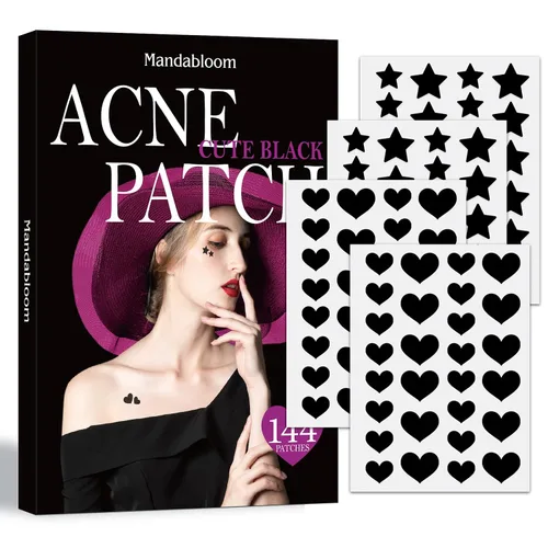 Vista 7 de Parche para acné, 112 parches, parches hidrocoloides para acné con árbol de té y aceite de caléndula, parches de acné en forma de estrella verde