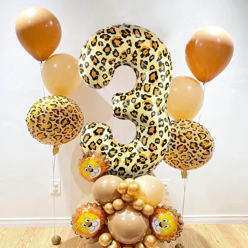 Vista 3 de Globos Numéricos para Decoraciones de Fiesta de Cumpleaños de 32 Pulgadas Dorado Leopardo Guepardo Gran Helio Hoja de Aluminio Mylar Globo Tema