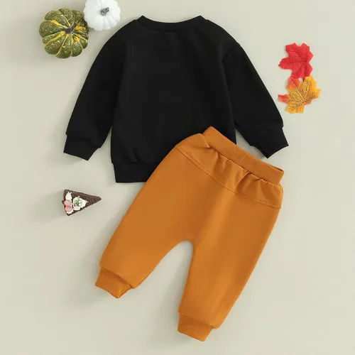 Vista 3 de Conjunto de 2 piezas de sudadera de manga larga para bebé, niño y niña, con cintura elástica, conjunto de 2 piezas
