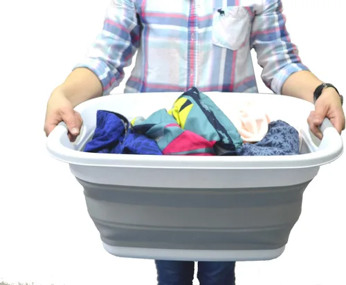 Vista 8 de SAMMART - Canasta plegable de plástico para ropa sucia, recipiente de almacenamiento / organizador, tina de lavado portátil, para ahorro de espacio
