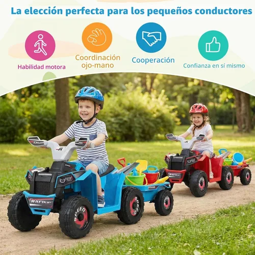 Vista 9 de Costzon Juguete ATV 2 en 1 6V para niños pequeños (con remolque, azul)