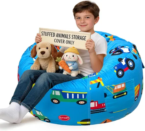 Vista 52 de Lukeight - Puf de almacenamiento de animales de peluche para niños, funda para puf de dinosaurio con cremallera para organizar la habitación