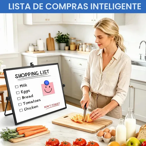 Vista 5 de Pizarra blanca de borrado en seco con soporte, pizarra magnética de doble Negro