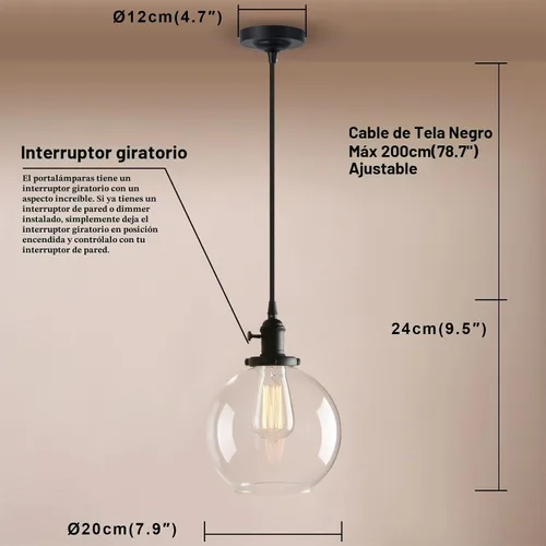 Vista 4 de Pathson Lámpara colgante negra con cristal redondo globo