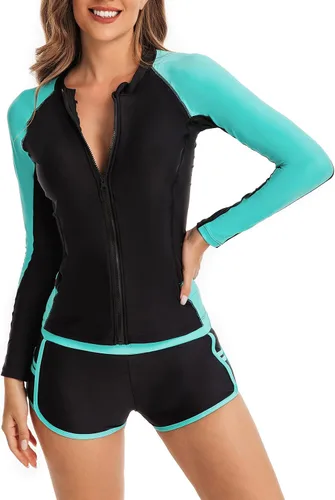 Vista 3 de Yateen - Traje de baño de dos piezas para mujer de manga larga con protección solar