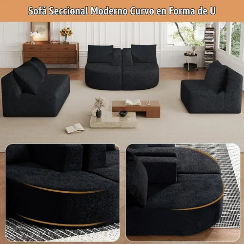 Vista 8 de Sofá modular de 144 pulgadas, sofá de nube en forma de U de gran tamaño, negro