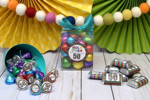 Vista 2 de HOLY - Kit de calcomanías para fiesta de cumpleaños número 50, 429 piezas. Incluye 60 calcomanías circulares de 2 pulgadas, 45 mini envoltorios