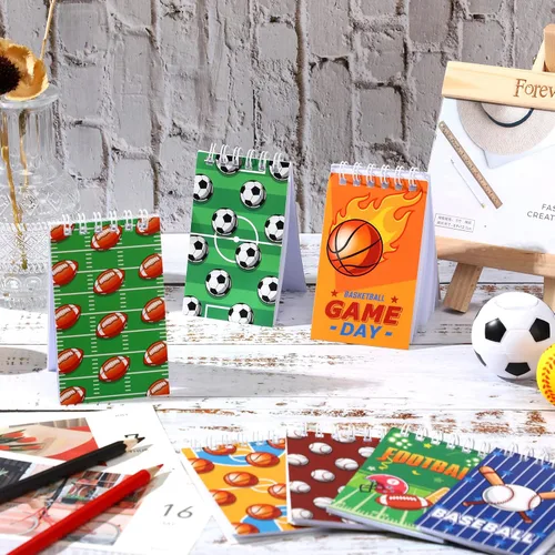 Vista 7 de Pajean 24 mini bloc de notas deportivas, recuerdos de fiesta deportiva, diario en espiral, baloncesto, béisbol, balón de fútbol, cuadernos