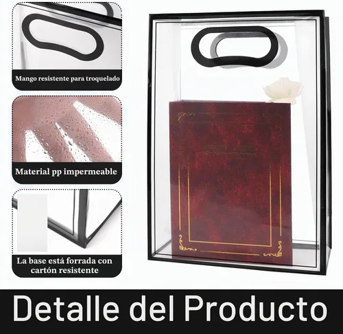 Vista 2 de LNAUJS Paquete de 8 bolsas de regalo de plástico transparente con asas, bolsas de regalo transparentes reutilizables para cumpleaños, bodas, regalos