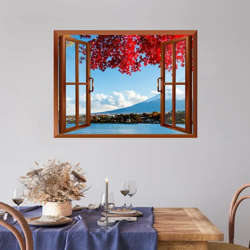 Vista 10 de wall26 Adhesivo decorativo para pared, diseño de oso y mariposa fuera de una ventana abierta, no se pega ni se pega, papel tapiz no tejido
