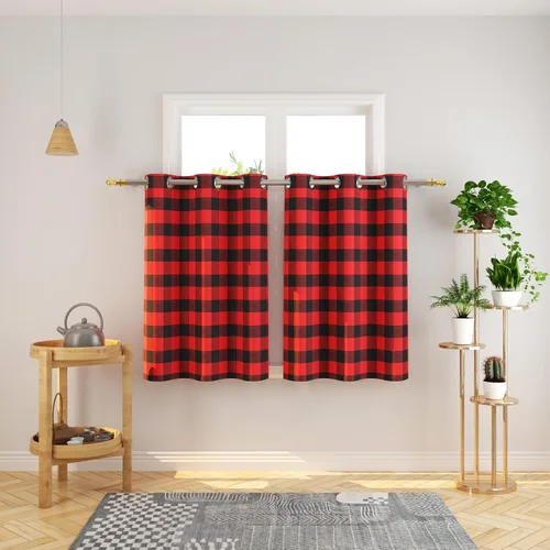 Vista 118 de Cortinas de 24 pulgadas de largo con diseño Buffalo Check Gingham Plaid para ventanas de cocina y baño, tratamiento para ventanas con 2 paneles