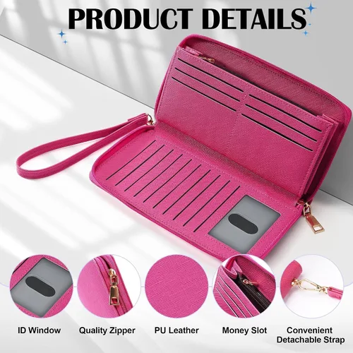 Vista 29 de Chelmon - Monedero para mujer de cuero genuino con bloqueo de señal RFID, para tarjetas de crédito