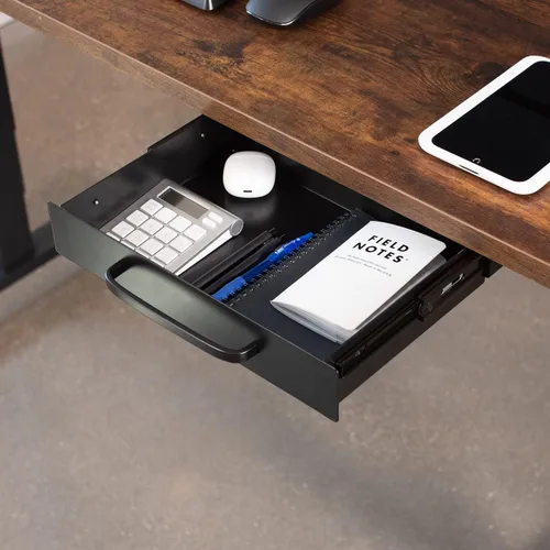 Vista 4 de VIVO DESK-DR1H-B - Cajón deslizante extraíble montado debajo del escritorio de 13 pulgadas para escritorio de oficina, asa de tirar, organizador