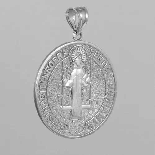 Vista 4 de Milagrosa Medalla de San Benito 10K Moneda de oro colgante Tamaño Grande color blanco