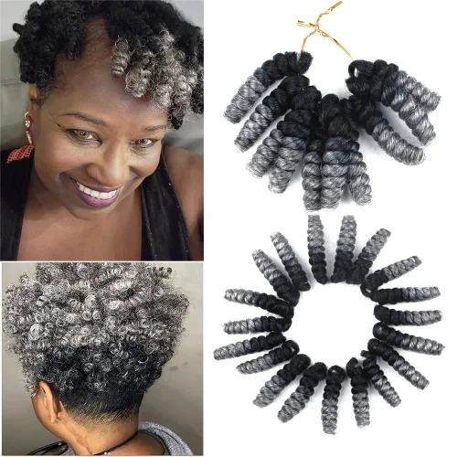 Vista 15 de Saniay - 3 paquetes de trenzas de ganchillo cortas trenzadas de ganchillo con espiral, rizos con espiral jamaicana, 20 mechones por paquete