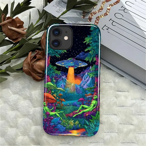 Vista 7 de Funda para iPhone 11 Funda, Diseño de Plantas de Nave Espacial Alienígena - Protección Dual Híbrida Silicona + PC Duro Resistente a Golpes Cubierta