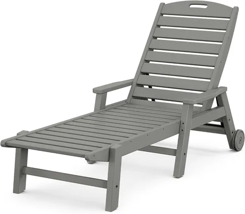 Vista 4 de POLYWOOD Tumbona blanca náutica HDPE con brazos y ruedas, silla de madera apilable para relajación al aire libre Blanco