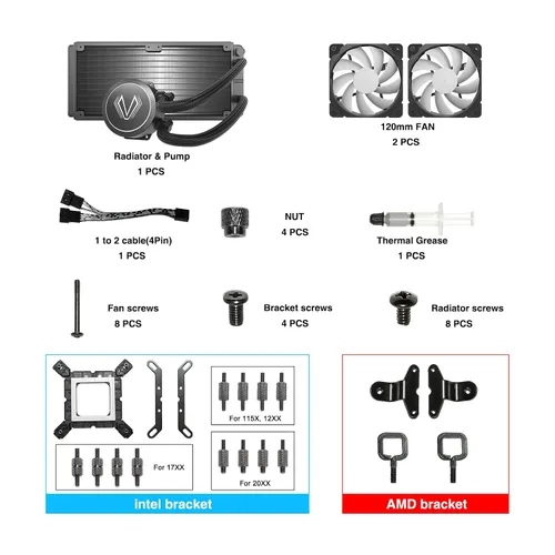 Vista 9 de Vetroo V240 Enfriador líquido negro de CPU de 9.449 in bomba RGB direccionable y ventiladores PWM 250 W TDP AIO refrigeración por agua