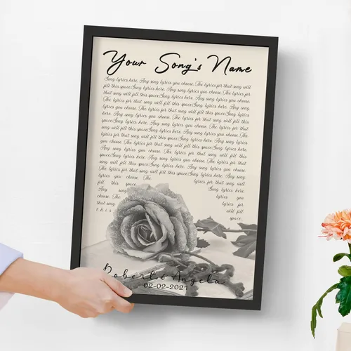 Vista 5 de H-DEWALL póster personalizable con letra de tu canción favorita y foto, lienzo inspirador con marco, arte de pared, regalo romántico para mujer