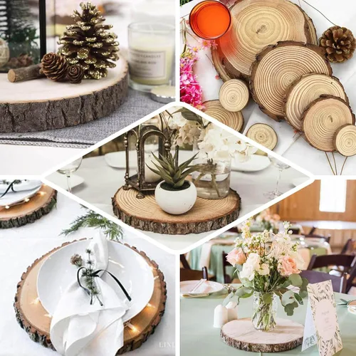 Vista 5 de Efavormart - Losas de madera de álamo rústicas redondas de 9 pulgadas de diámetro, decoración de mesa natural para bodas y eventos