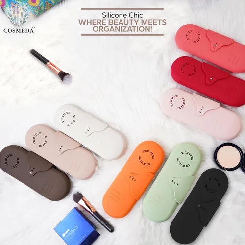 Vista 9 de Beauty Bloom - Soporte y organizador para brochas de maquillaje, silicona con hebilla, estuche de almacenamiento portátil para brochas de belleza