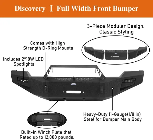 Vista 6 de Hooke Road Ram 2500 Parachoques delantero y trasero de ancho completo con placa de cabrestante para Dodge Ram 2500 3500 2003 2004 2005 Combo