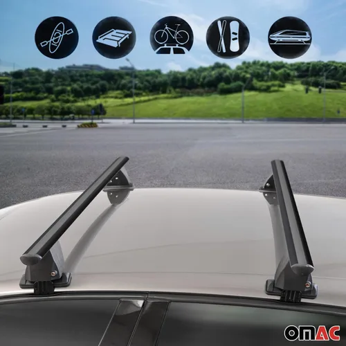 Vista 3 de OMAC Barras transversales de techo para VW Jetta A4 2000-2005 bloqueable 110 libras aluminio negro 2 piezas se adapta a portadores de carga, kayak