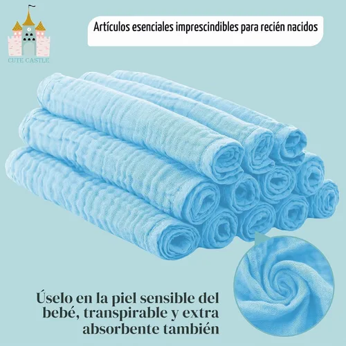 Vista 6 de Cute Castle Paquete de 24 paños de muselina para bebé, 100% algodón, ultra absorbentes, grandes, 20 x 10 pulgadas, trapos de leche súper Aguamarina