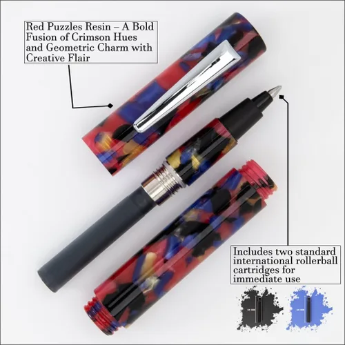 Vista 4 de Monteverde MVP Liquid Rollerball Pen - Rompecabezas rojos - Punto medio - Mini bolígrafo compacto y versátil - Tecnología Liquid Rollerball