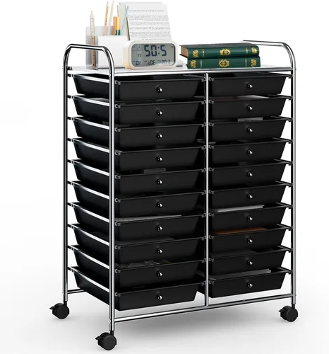 Vista 21 de DREAMADE Carrito rodante con cajones de almacenamiento, carrito utilitario con cajones de plástico extraíbles, ruedas con cerradura, carrito de arte