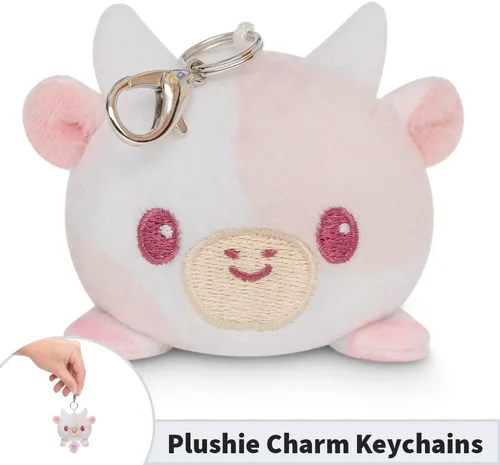 Vista 4 de TeeTurtle Llavero con dije de peluche Vaca rosa claro feliz