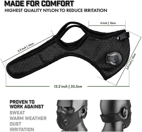 Vista 3 de NBDIB Paquete de 4 protectores faciales reutilizables ajustables con 8 filtros de carbono y 8 válvulas para ciclismo y deporte, color negro
