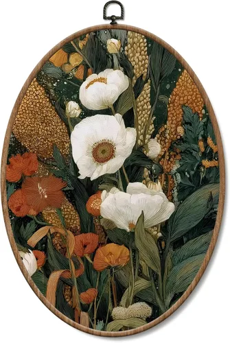 Vista 18 de Yorhifa Grandmillennial - Arte de pared enmarcado con lazo rosa coqueta, arte de pared redondo de chinoiserie azul y blanco, decoración de paredes
