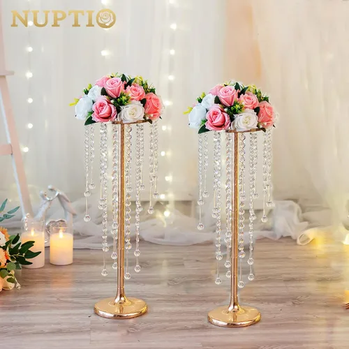 Vista 6 de NUPTIO Tall Gold Centerpiece for Table, Metal, 21.7", 2 Pcs Dorado