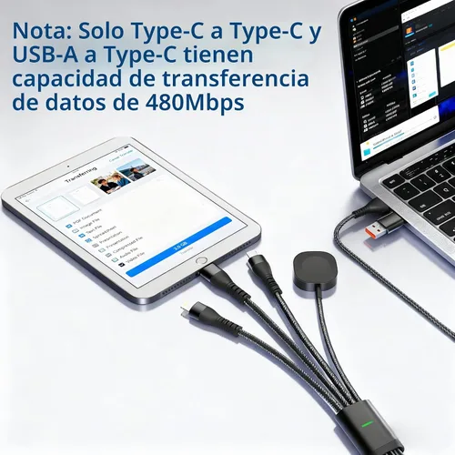 Vista 5 de Cable de carga múltiple 4 en 2 de 100 W para Samsung Galaxy Watch 8/7/6/5, cargador magnético para Samsung Watch y teléfono, USB C/Lightning/Micro