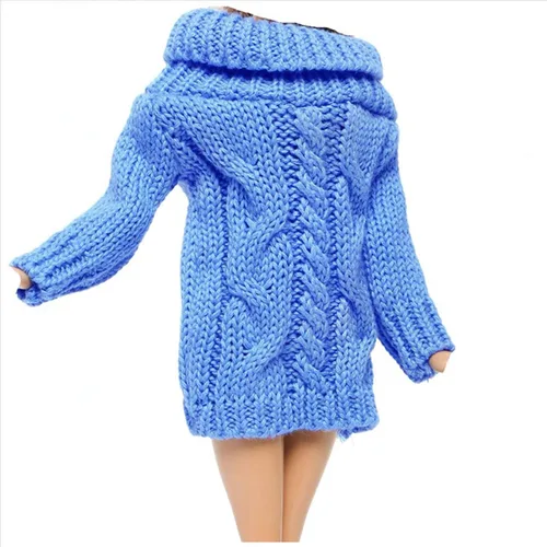 Vista 4 de Suéter de cuello alto de invierno azul para accesorios de muñeca de niña de 11.5 pulgadas