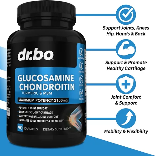 Vista 2 de Glucosamina, condroitina, MSM, cúrcuma, suplemento para la salud de las articulaciones, 2100 mg de hueso y articulaciones de rodilla, suplemento