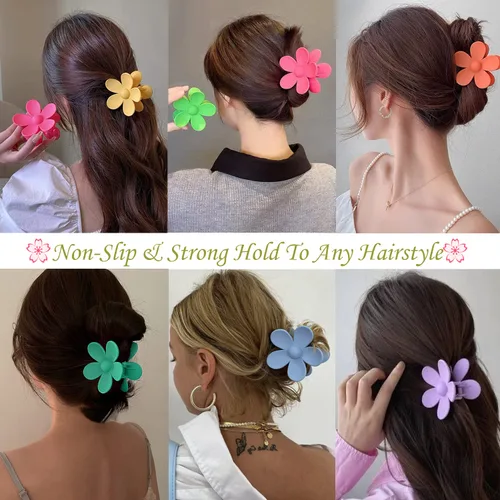 Vista 4 de Pinzas para el cabello de flores, 8 unidades, pinzas grandes para mujeres y niñas, cabello grueso y delgado, agarre fuerte, antideslizante, gran