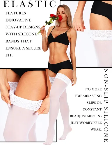 Vista 2 de SUREPOCH Curve - Medias altas semitraslúcidas de silicona con encaje superior para mujer, 1-2 pares