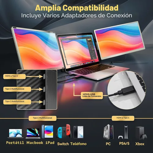Vista 6 de Teamgee Triple - Extensor de pantalla para laptop, USB-C HDMI Plug and Play Monitor portátil