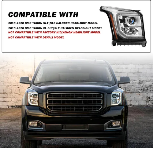Vista 5 de SOCKIR Conjunto de Faros Delanteros LED DRL Compatible con GMC YUKON SLT SLE/Yukon XL SLT SLE 2015-2020 Faros Halógenos Originales de Fábrica OE Par