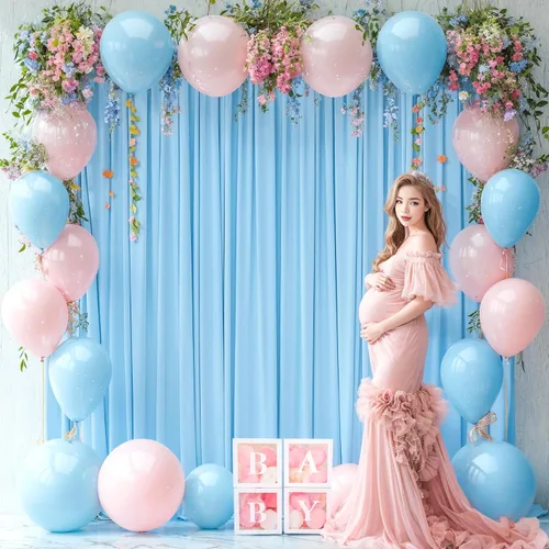Vista 6 de Cortinas de fondo azul bebé de 8 x 10 pies para bodas, cortinas de fondo de poliéster sin arrugas, para baby shower, fiestas de cumpleaños
