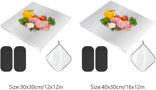 Vista 9 de Tablas de cortar para cocina, tablas de cortar de acero inoxidable con labio, tabla de cortar de metal resistente sobre fregadero con alfombrilla
