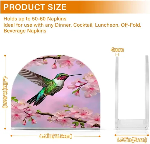 Vista 3 de Servilleteros de colibrí y flor de cerezo para mesas, servilleteros de acrílico transparente, servilleteros de cóctel para cocina, restaurante, bar