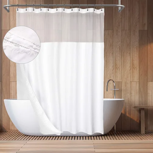 Vista 8 de Barossa Design - Cortina para ducha con forro, mezcla de algodón y patrón cuadriculado