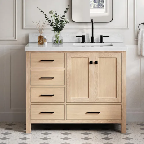 Vista 17 de DKB Bradford - Mueble de baño individual negro de 42 pulgadas con fregadero rectangular, encimera de mármol italiano de carrara con borde de 1.5