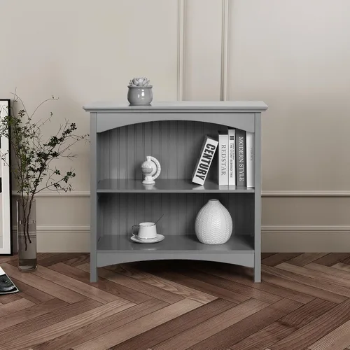 Vista 4 de eHemco Estantería de 2 niveles con 2 soportes arqueados, 29 pulgadas, gris