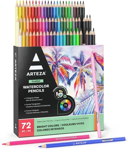 Vista 11 de ARTEZA Lápices de colores para adultos, 72 lápices de colores, lápices de dibujo triangulares para artistas, suministros de arte para ilustrar