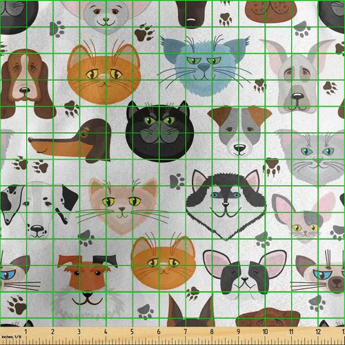 Vista 3 de Lunarable Tela de animales de The Yard, caras de gato y perro, mejores amigos, Bulldog Beagle, Labrador, Calico Kitty impresión, tela de satén